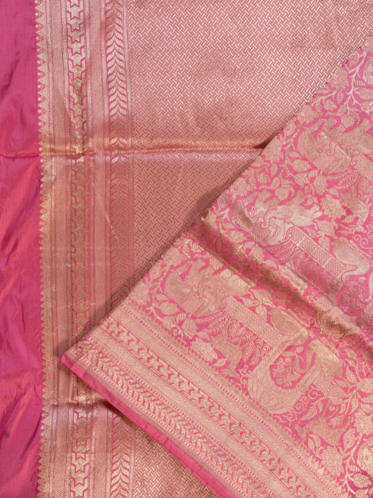 Rose Pink Pure Katan Shikargah Benarasi
