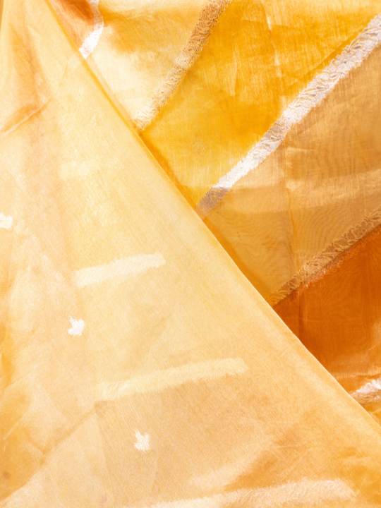 Antique Gold and Amber Tones Handcrafted Pure Silk Tissue Rangkaat Saree