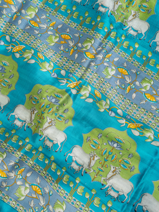 Teal Blue Pure Silk Saree