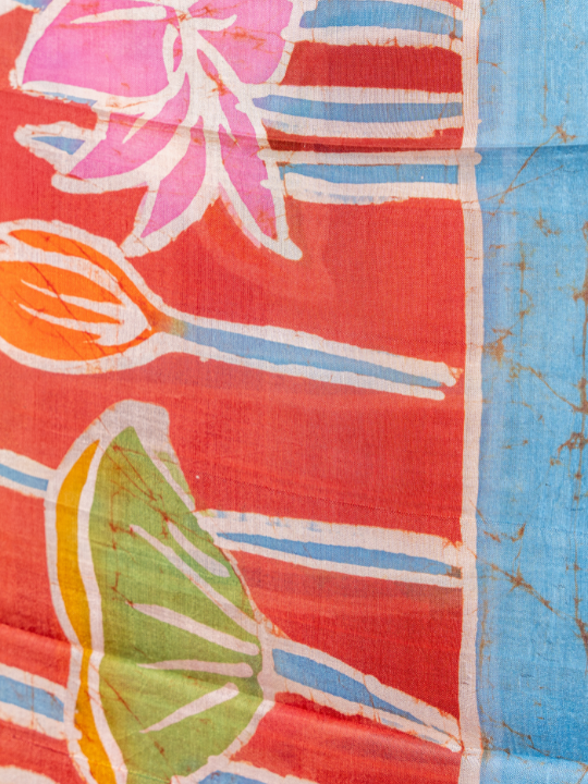 Brick Red Handcrafted Pure Silk Batik Saree