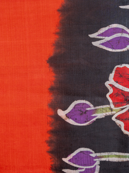 Brick Red Pure Silk Batik Saree