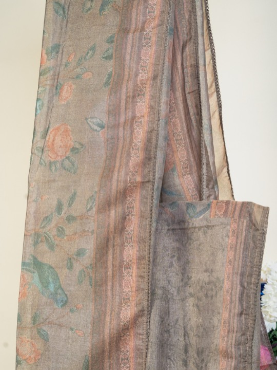 Earthy Tones Soft Crush Tissue Saree