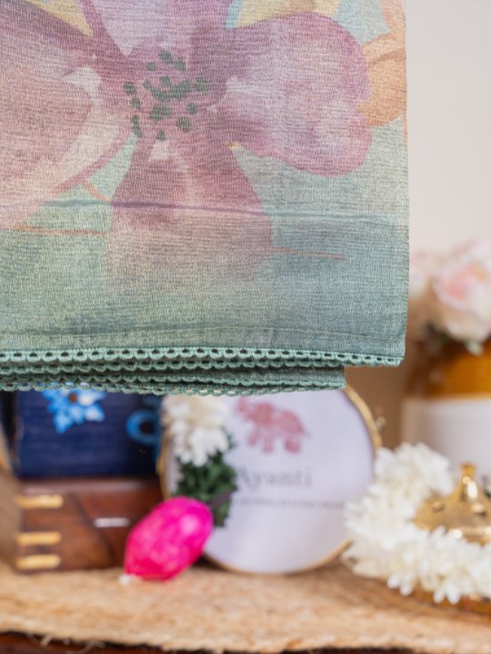 Mint Green Soft Crush Tissue Saree