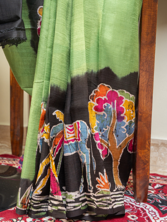 Green Pure Silk Batik Saree