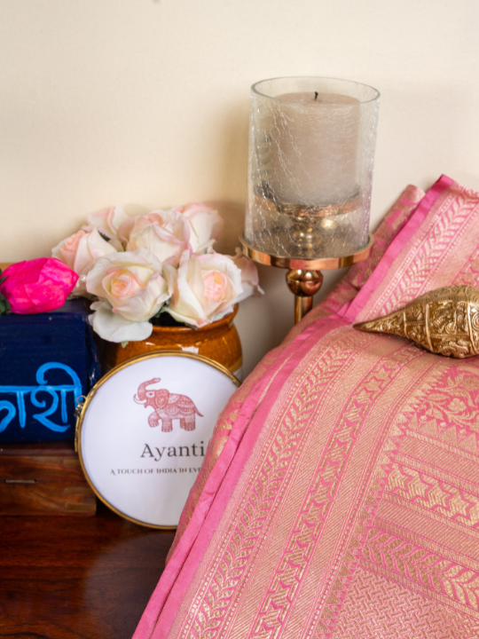 Rose Pink Pure Katan Shikargah Benarasi