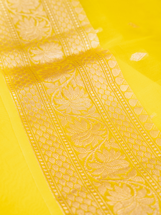 Yellow Pure Silk Organza Saree