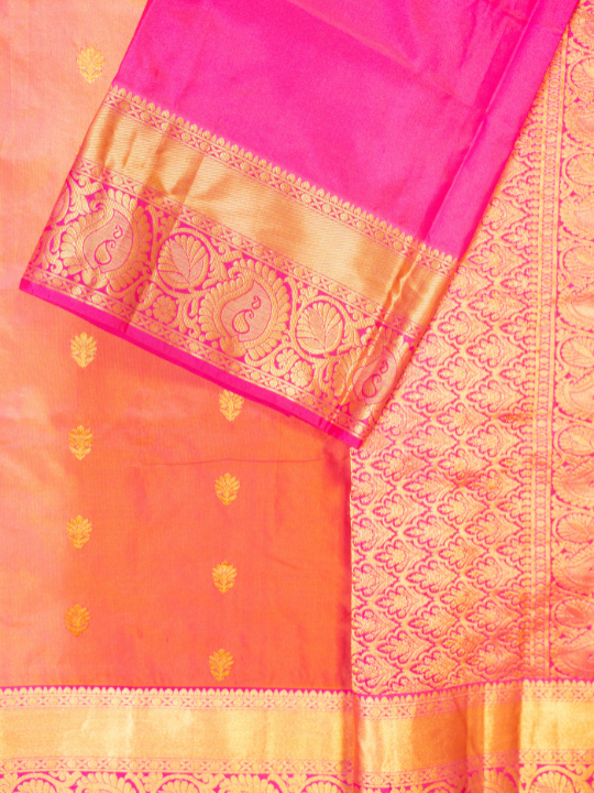 Dual-Tone Pink and Orange Handwoven Pure Katan Silk Benarasi